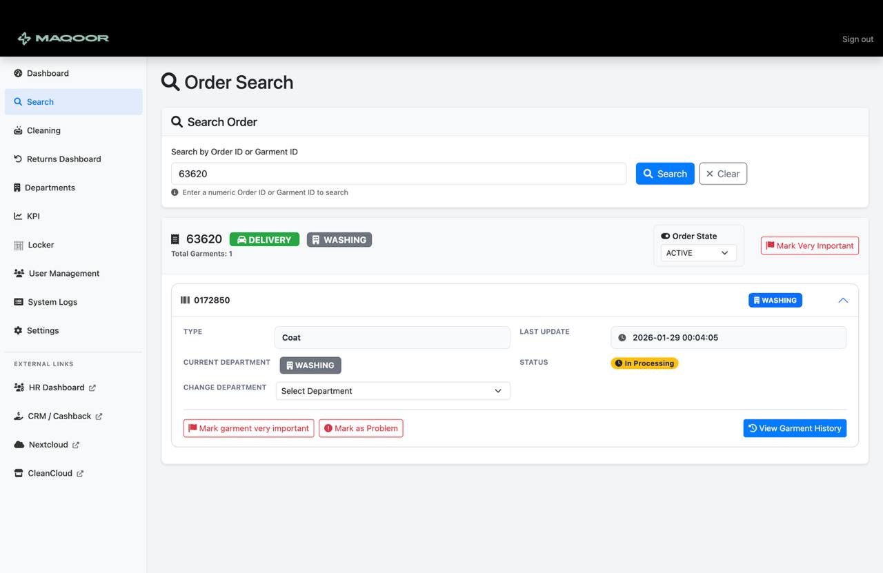 GTS — order search with department status