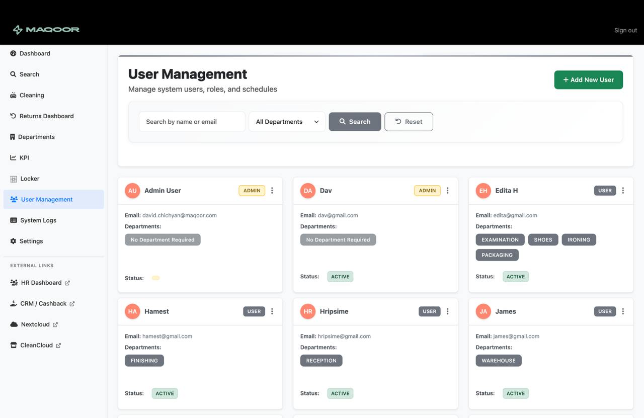GTS — user management with departments and roles