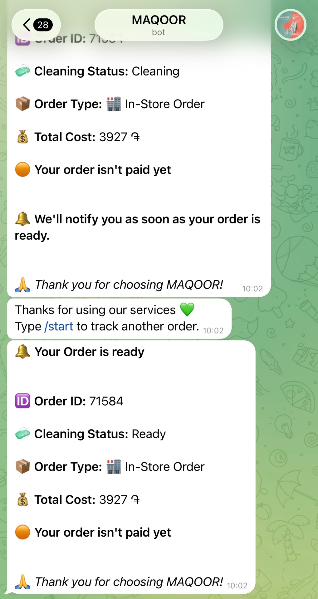 Order ready notification