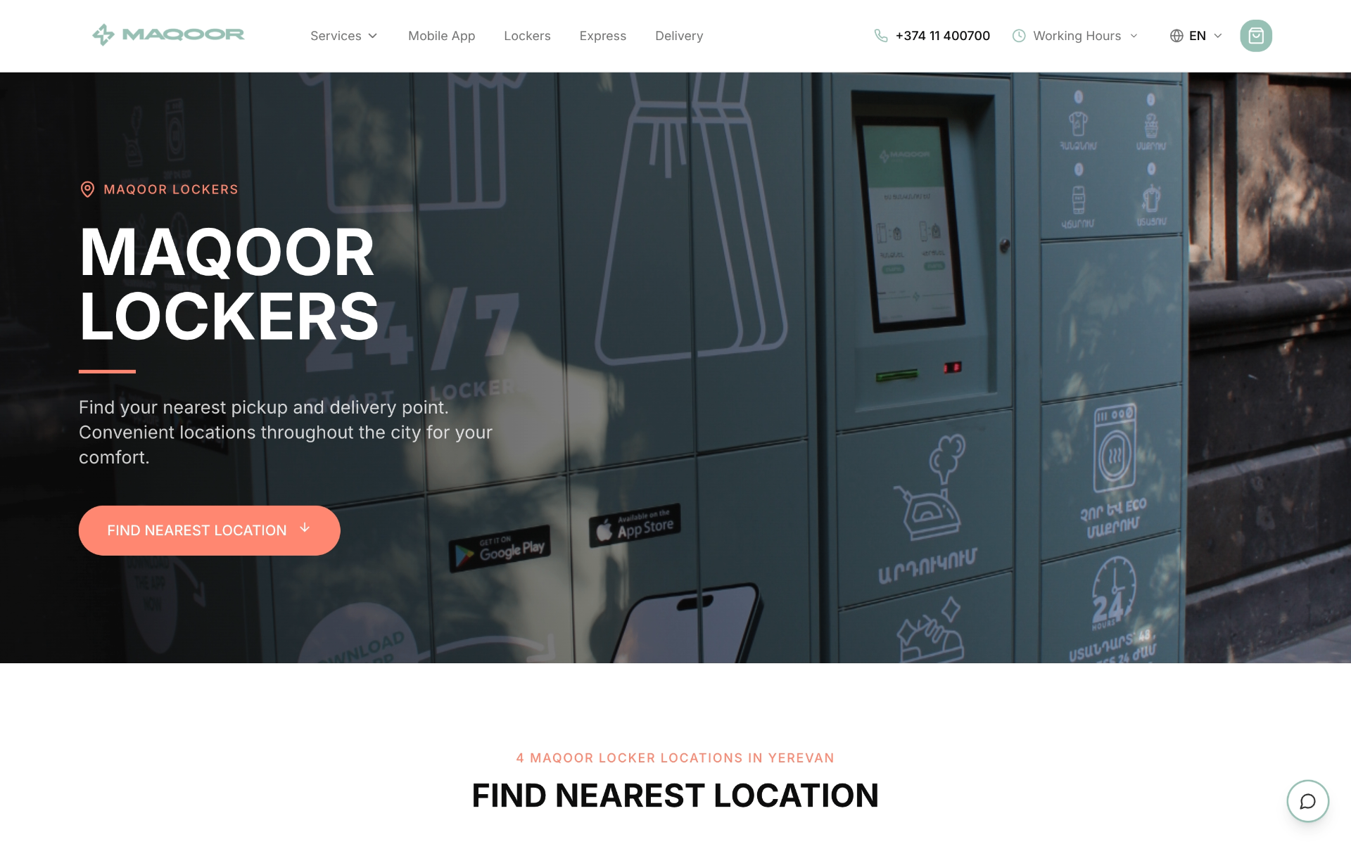 Maqoor lockers page — 24/7 smart pickup